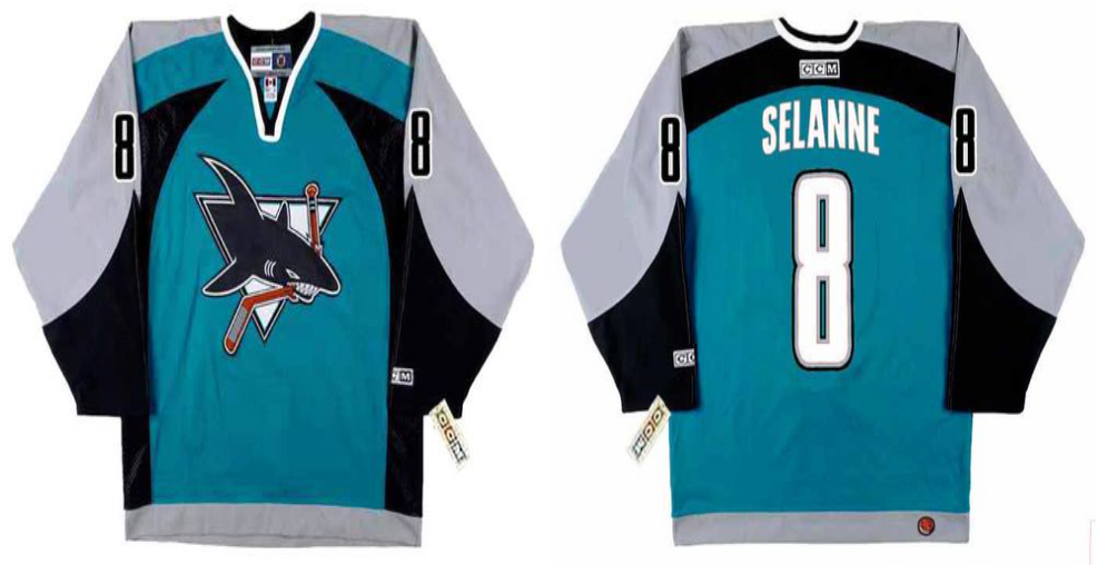 2019 Men San Jose Sharks 8 Selanne blue CCM NHL jersey
